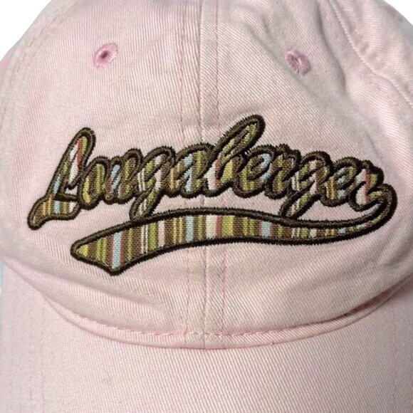Longaberger Hat Pink Ball Cap VINTAGE Pink Logo Stripes Adjustable Cotton - Picture 4 of 7